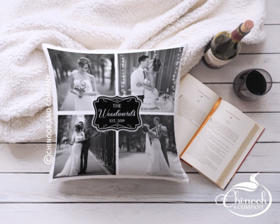 Black and white personalized photo pillow