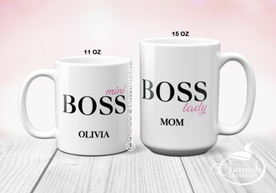 Mom and child boss matching mug set