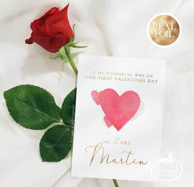 1st Valentines Card Married Personalized with Name and Real Gold Foil