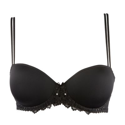 Marie Jo Jane Voorgevormde Bh in balconnet, kleur zwart, met verfijnde kanten details langs de cups.