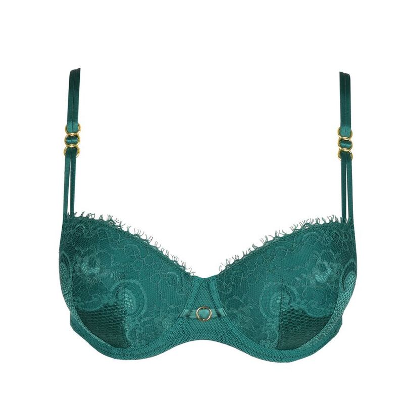 Marie Jo JUNOO voorgevormde balconnette bh in Jasper Green, met verfijnde borduursels en verstelbare bandjes voor een comfortabele en elegante pasvorm