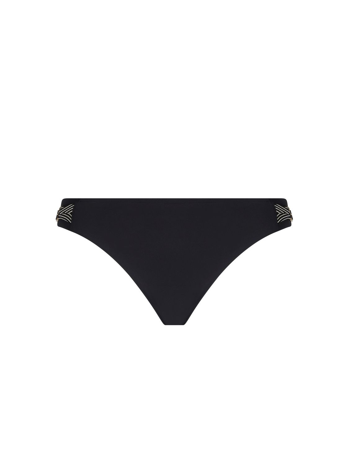 Elegante Lise Charmel Swim Horizon Boreal bikinislip in diepzwart, met verfijnde afwerkingen en een lage taille, liggend tegen een neutrale achtergrond.