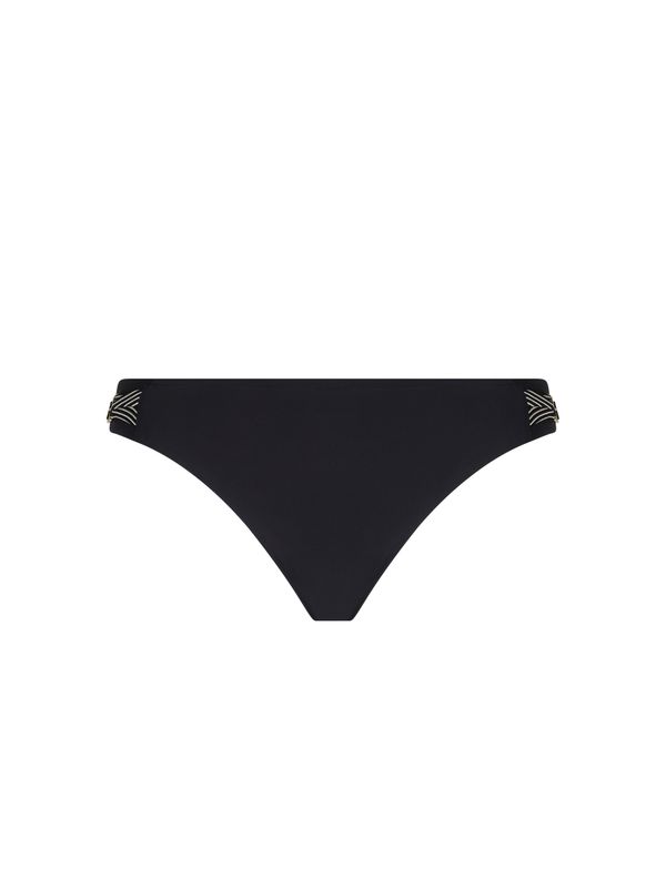 Elegante Lise Charmel Swim Horizon Boreal bikinislip in diepzwart, met verfijnde afwerkingen en een lage taille, liggend tegen een neutrale achtergrond.