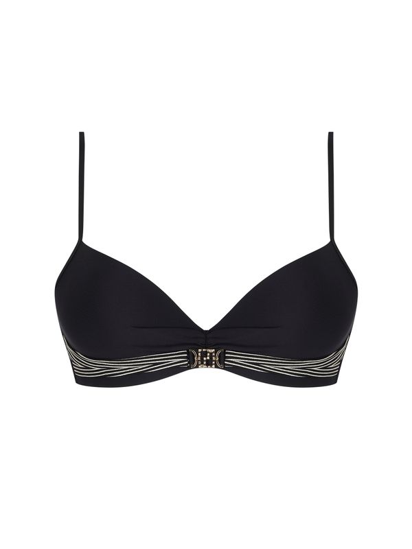 Voorgevormde Lise Charmel Swim Horizon Boreal bikinitop met beugel in diepzwart, liggend op een neutrale achtergrond, met verfijnde afwerkingen en verstelbare bandjes zichtbaar.