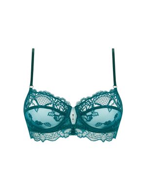 LISE CHARMEL SUBLIME EN DENTELLE Beugel BH Corbeille in groen met luxe kanten details en bloemenpatroon, op een witte achtergrond.