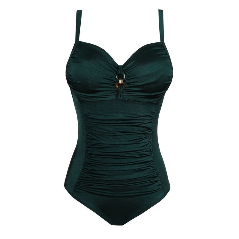 "Close-up van het PRIMA DONNA SWIM MANGALORE badpak in Jewel Green, met verfijnde details en een luxe uitstraling, gefotografeerd tegen een neutrale achtergrond."