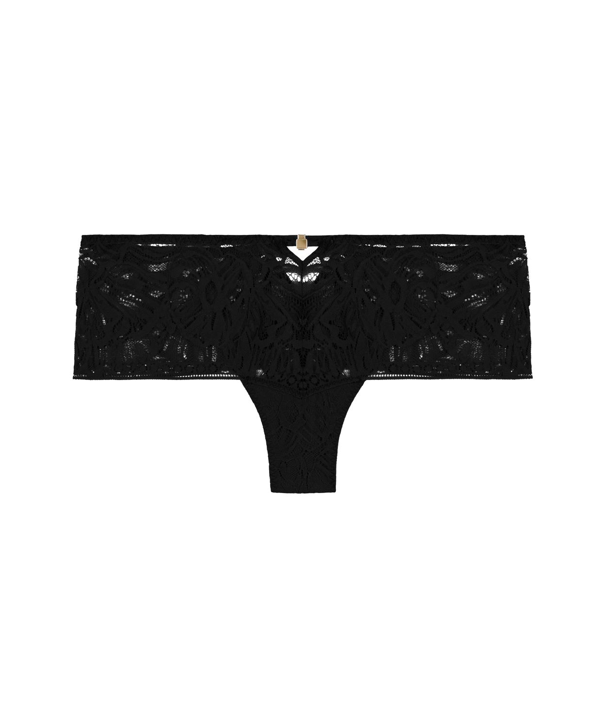 "Aubade Love Soul shorty in zwart. De shorty heeft verfijnde kanten details, transparante accenten en een elegante, comfortabele pasvorm."