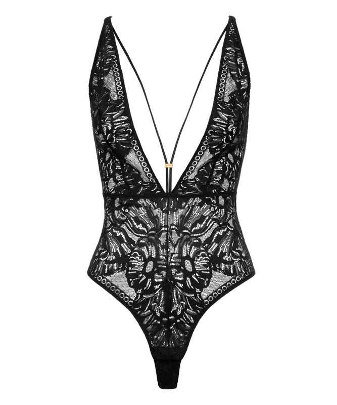 "Aubade Love Soul body in zwart. Het body heeft verfijnde kanten details, transparante accenten en een elegante pasvorm die de vrouwelijke vormen benadrukt."