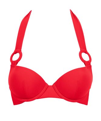"Close-up van de Aubade Swim Summer Essence Push-Up Bikinitop in de kleur Fire, met een elegant push-up design, verstelbare bandjes en verfijnde details, perfect voor een zomerse strandlook."