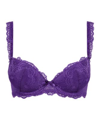 "Aubade Danse de Sens push-up bh in Spiced Plum, een elegante bh met luxueus kant en push-up effect, afgebeeld tegen een witte achtergrond."