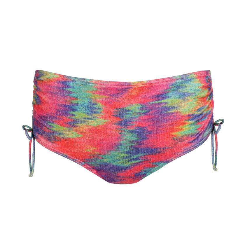 "Prima Donna Swim Cairo bikinislip taille in Sunset Nile, met een hoge taille, etnische print en gouden accenten, gepresenteerd op een witte achtergrond."