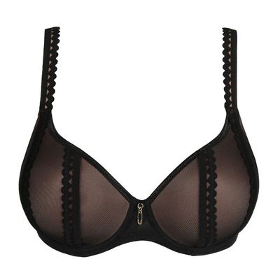 "Voorgevormde Prima Donna Twist Vivgirl bh in zwart, met hartvormige cups, stijlvolle afwerking en verstelbare bandjes, plat gelegd tegen een witte achtergrond."