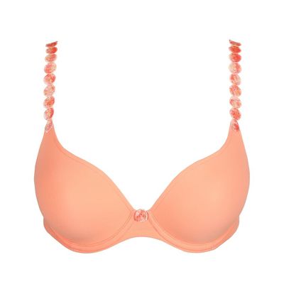 "Afbeelding van de MARIE JO TOM Voorgevormde BH met hartvormige cups in de kleur Papaya Smoothie, met kenmerkende tweekleurige schouderbandjes."