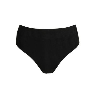 "Marie Jo Swim Emly Bikinislip Taille in zwart, met een flatterende hogere taille en verfijnde afwerking, afgebeeld op een witte achtergrond."
