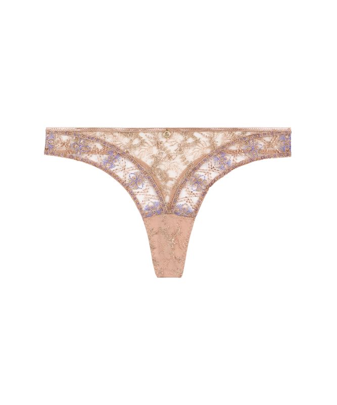 "Aubade Sound of Heart String in Lavender Aura, met luxe kanten details en sierlijk borduursel, afgebeeld op een witte achtergrond."
