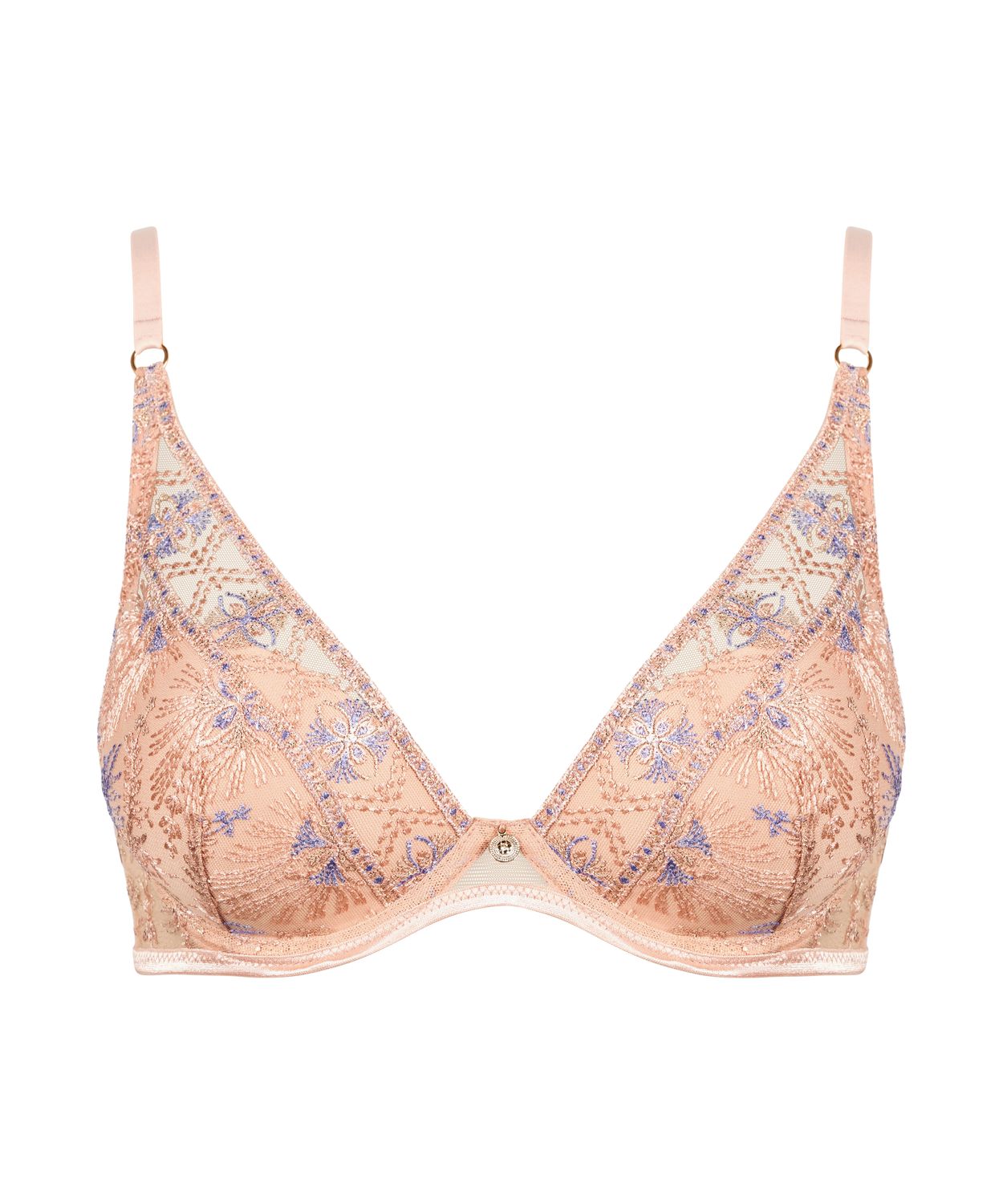 "Aubade Sound of Heart Push-up Bh in Lavender Aura, met luxe kanten details en verfijnd borduursel, afgebeeld op een witte achtergrond."
