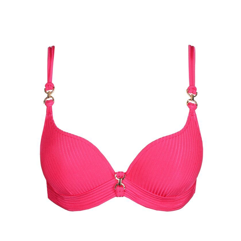 "Marie Jo Swim Emly hartvormige bikinitop in Dragon Fruit, met voorgevormde cups en een elegante, flatterende pasvorm, afgebeeld op een witte achtergrond."