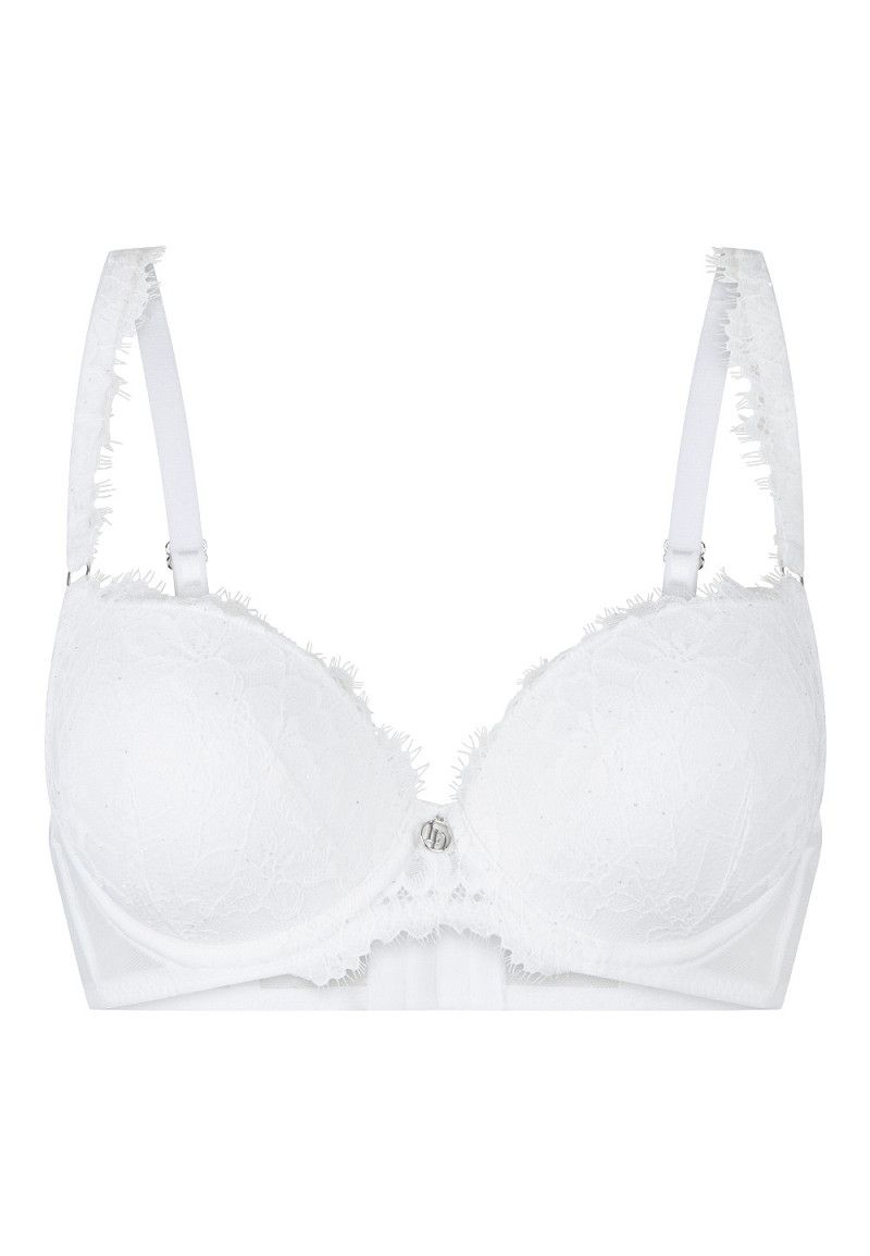 "LingaDore Push-up BH in Ivory, een elegante en voorgevormde bh met subtiele padding, verstelbare schouderbandjes en beugels, afgebeeld op een witte achtergrond."