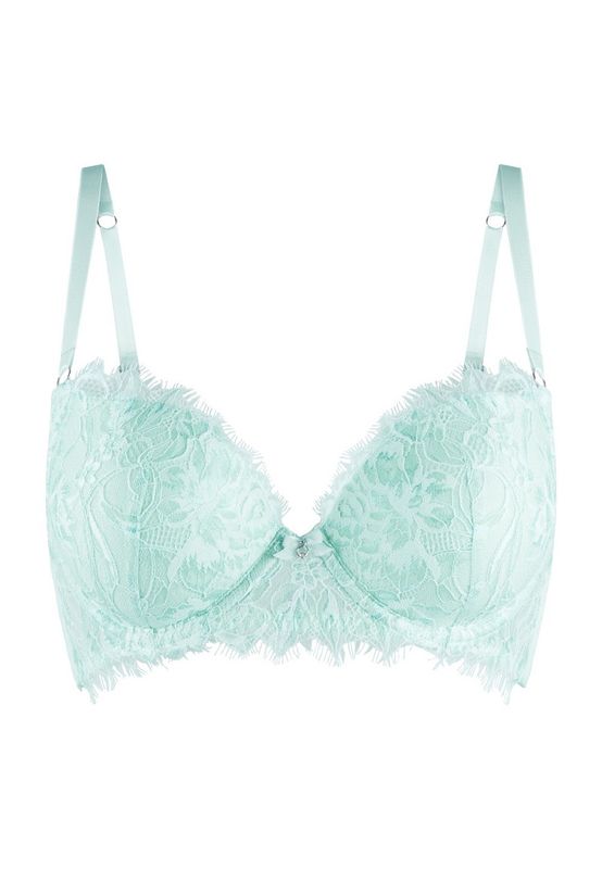 "LingaDore Push-up BH in Jade Blue, een elegante en voorgevormde bh met subtiele padding, verstelbare schouderbandjes en beugels, afgebeeld op een witte achtergrond."