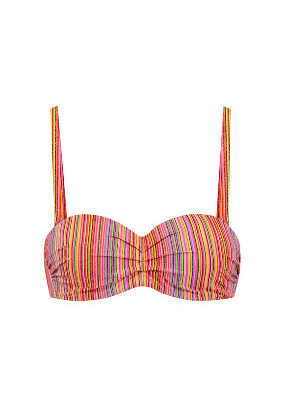 "Cyell Color Juice Voorgevormde Bikinitop met Beugel in een kleurrijk tropisch dessin, afgebeeld op een witte achtergrond."