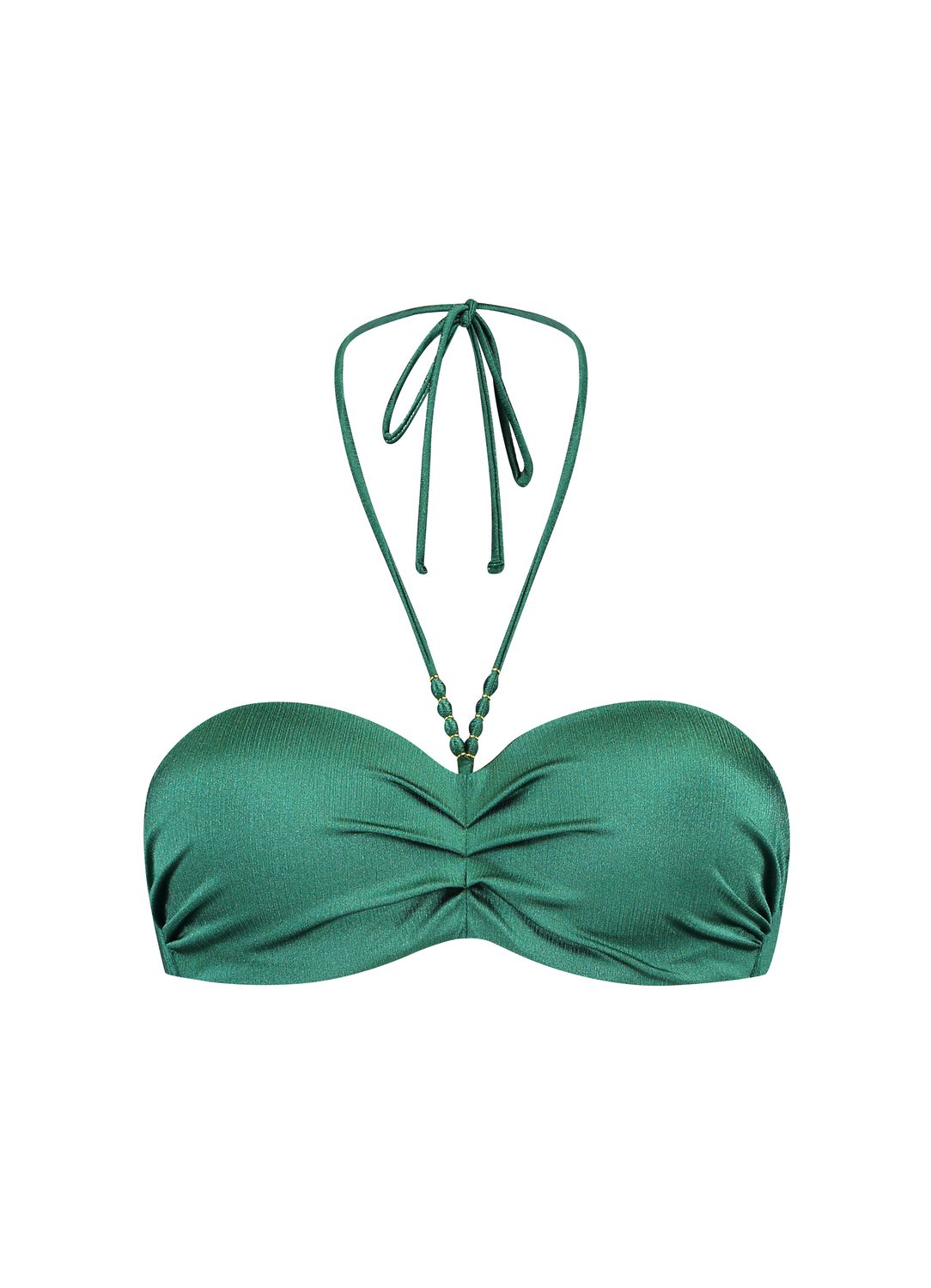 "Cyell Treasure Green Voorgevormde Bikinitop met Beugel in glanzend groen, afgebeeld op een witte achtergrond."