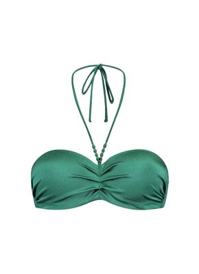 "Cyell Treasure Green Voorgevormde Bikinitop met Beugel in glanzend groen, afgebeeld op een witte achtergrond."