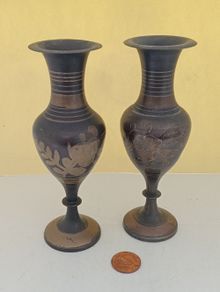 Pair of Decorative Metal Vases (Brass33)