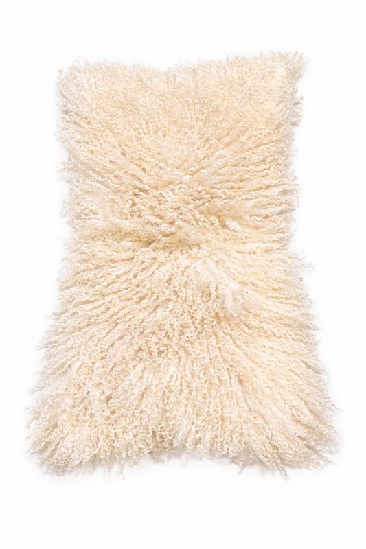 Felted Fleece Rug -365 Small cream sheepskin rug with soft natural curls styled on a neutral background