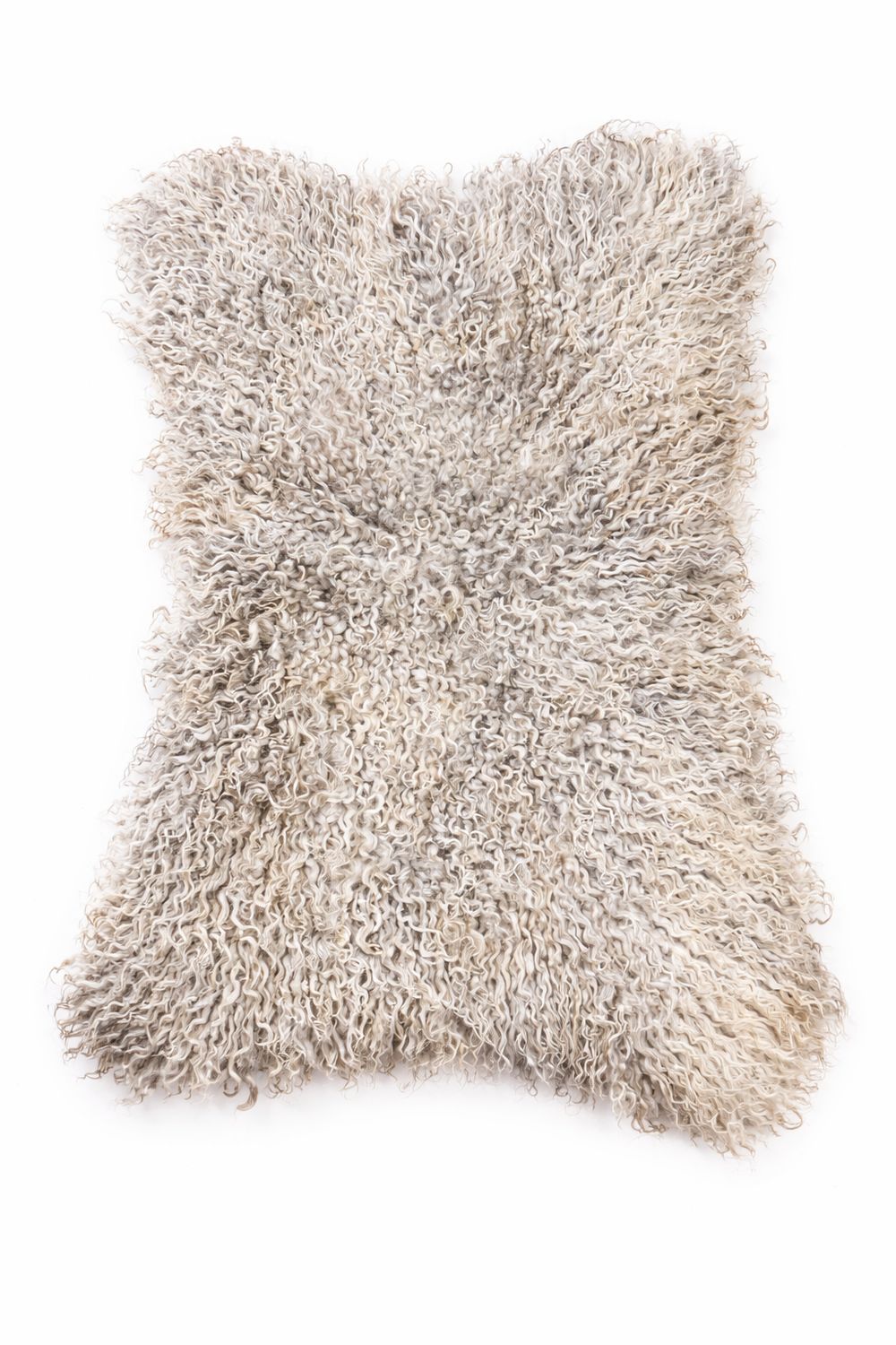 Gotland felted fleece rug in natural soft grey tones with curly wool texture on a plain background