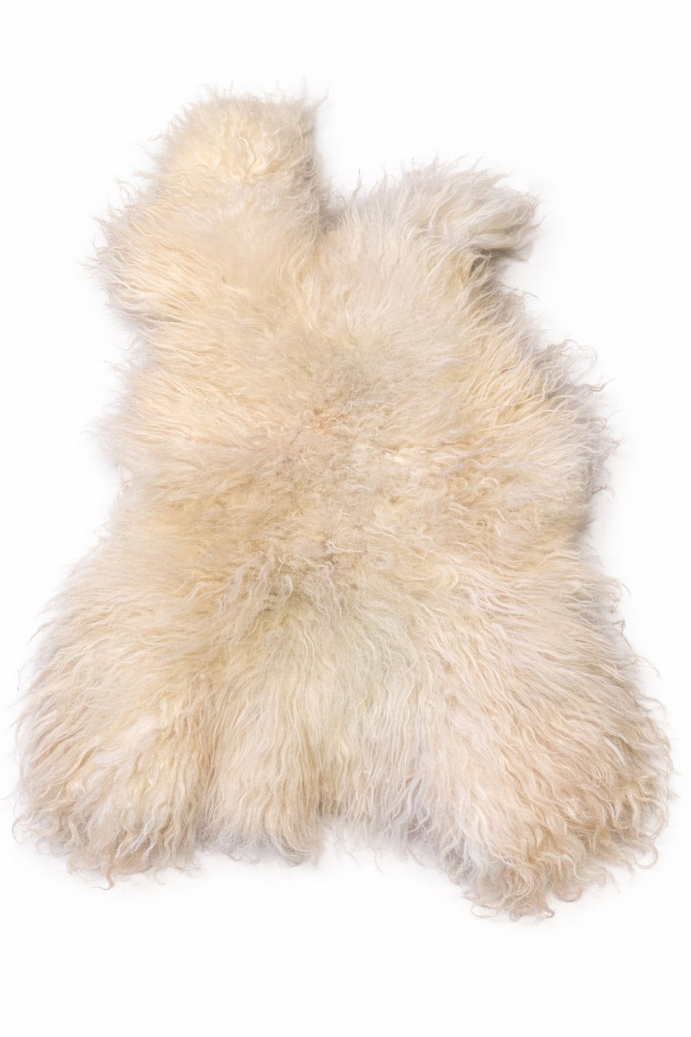 Creamy white felted fleece rug with textured natural wool on a neutral background