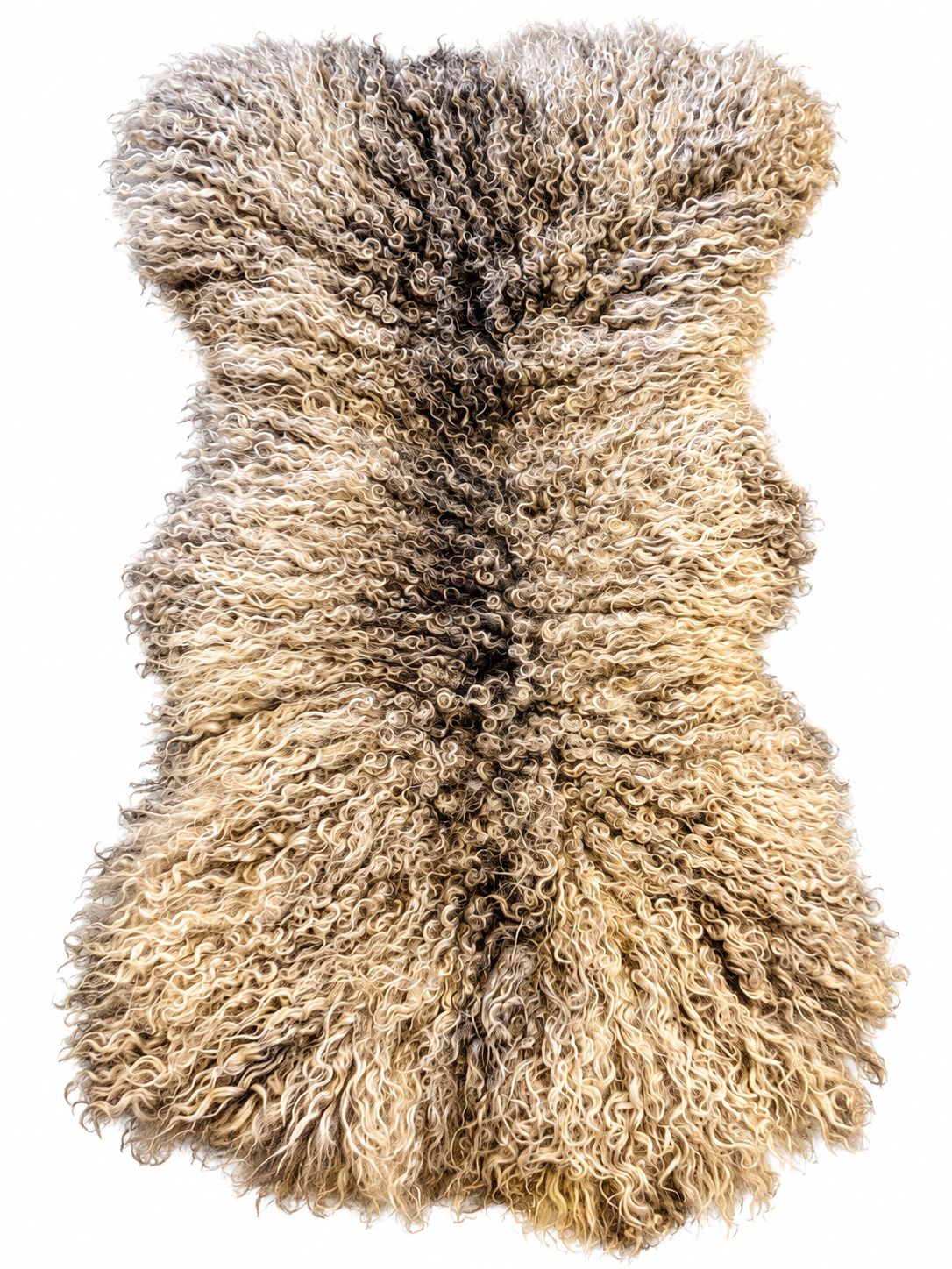 Handmade Gotland felted fleece rug with natural cream, grey and brown curls