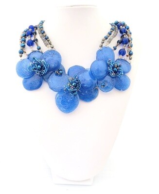 Collier Plastron en Pierres Fines Haute Couture Anémone Bleu
