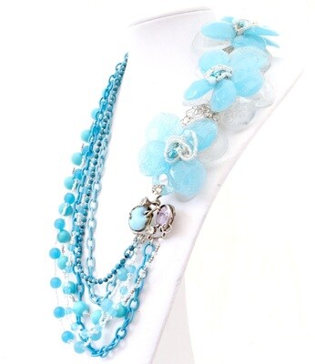 Collier Plastron en Pierres Fines Haute Couture anémone Bleu ciel