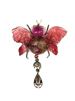 Broche Insecte Rouge Fuchsia et Strass Swarovski