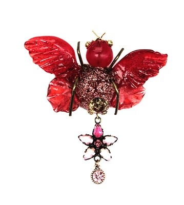 Broche Insecte Rouge et Strass Swarovski