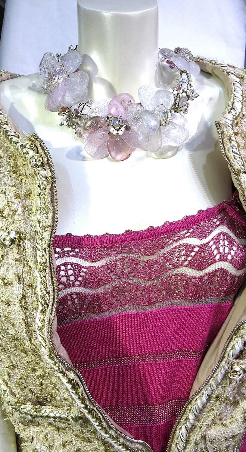 Collier, ras de cou, Anémones, rose Haute Couture