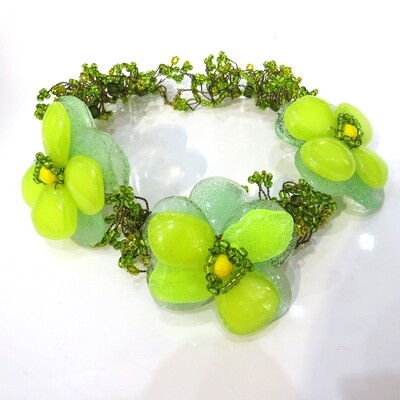 Collier Haute Couture ras de cou fleurs Anémones Jaune