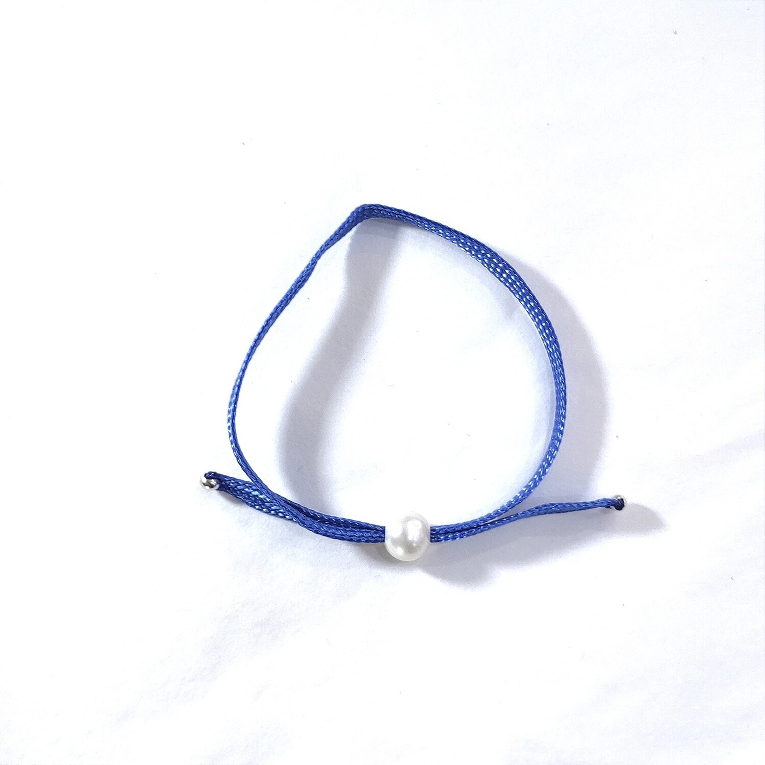 Bracelet Upcycling Bleu réglable et Perle de Culture