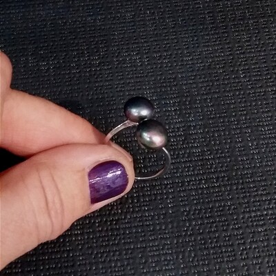 Bague Toi et Moi Ajustable Perles de Culture Noires