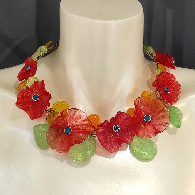 Necklace red flowers