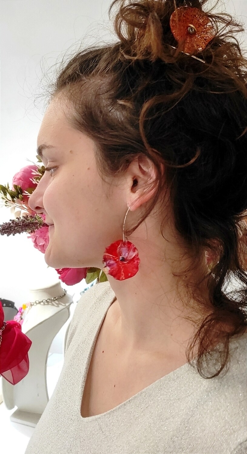 Boucles d'Oreilles légères Coquelicot Rouge