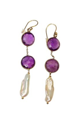 Boucles d&#39;oreilles perles de culture et améthyste