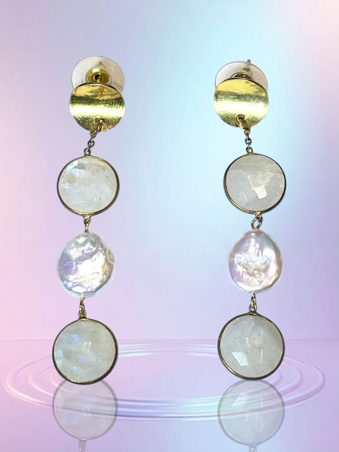 Boucles d&#39;oreilles en pierres de lune et perles de culture