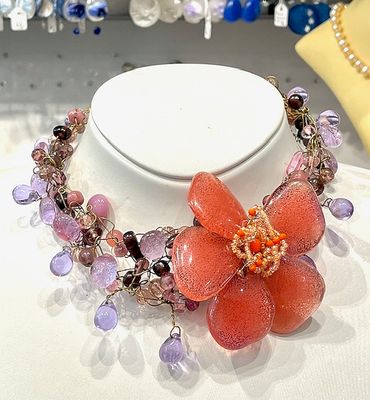 Collier Ras Du Cou Anémone Rose Pastèque