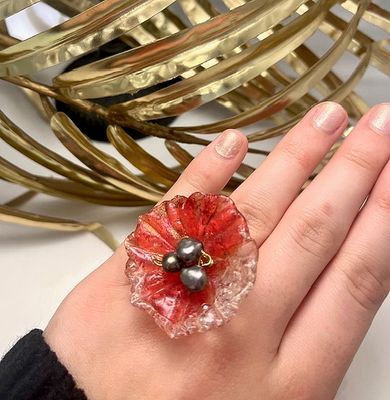 Bague Réglable Coquelicot Rouge