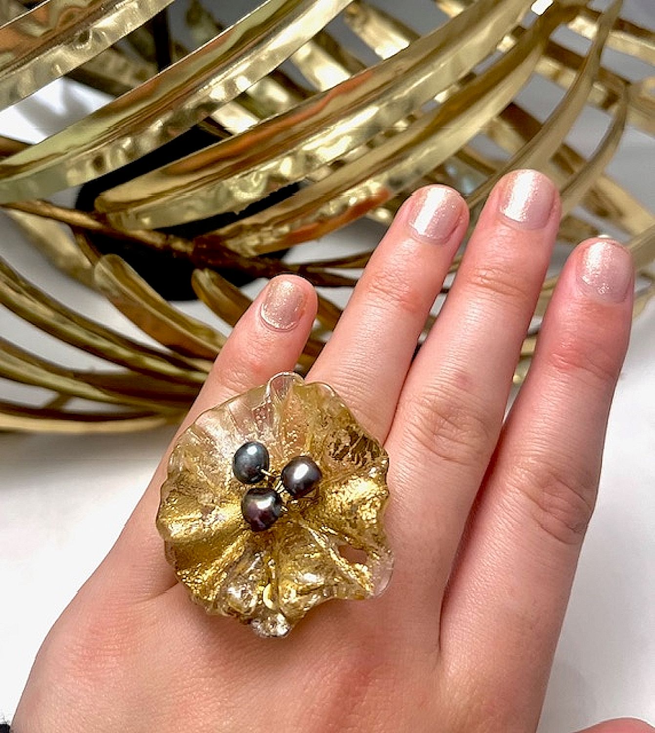 Bague Réglable Coquelicot Jaune Or
