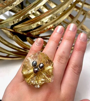Bague Réglable Coquelicot Jaune Or