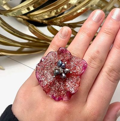 Bague Réglable Coquelicot Violette