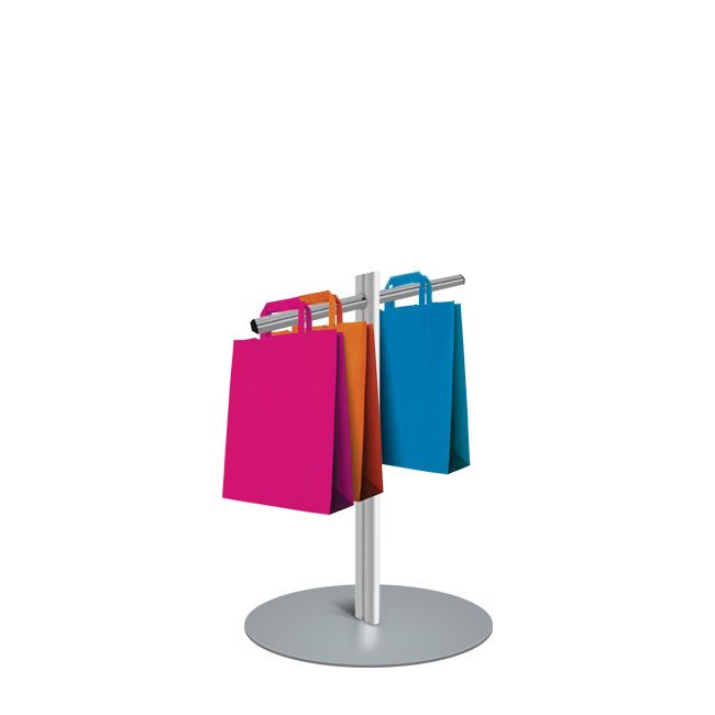 SHOPPER | porta borsa shopper su piantana, CONFIGURAZIONE: SENZA CORNICE, ALTEZZA: 100cm, BASE ACCIAIO: Ø 30 cm - Spess. 6 mm - Peso 3.2 Kg