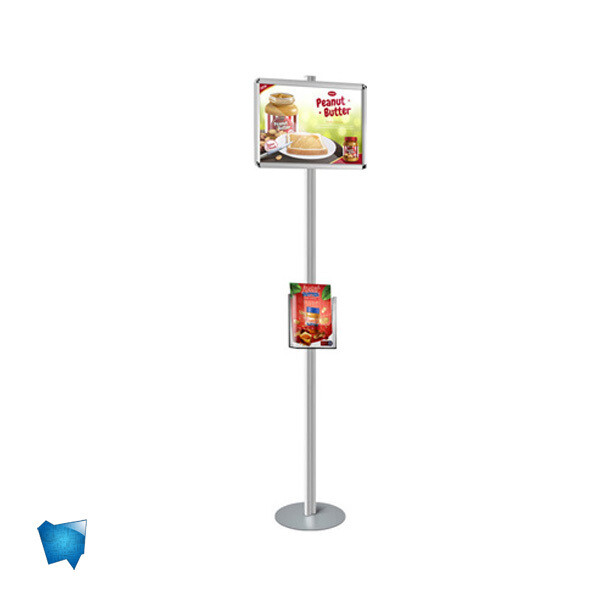 easy X230 A4 | easyPOLE, CORNICE: A4 argento, BASE: Ø 30 cm - Spess. 6 mm | Peso 3.2 Kg, ALTEZZA: 200cm, TASCHE: 1 Tasca A4